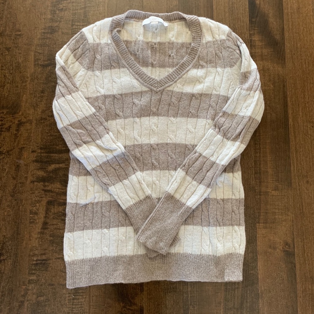 Loft light brown and cream striped sweater